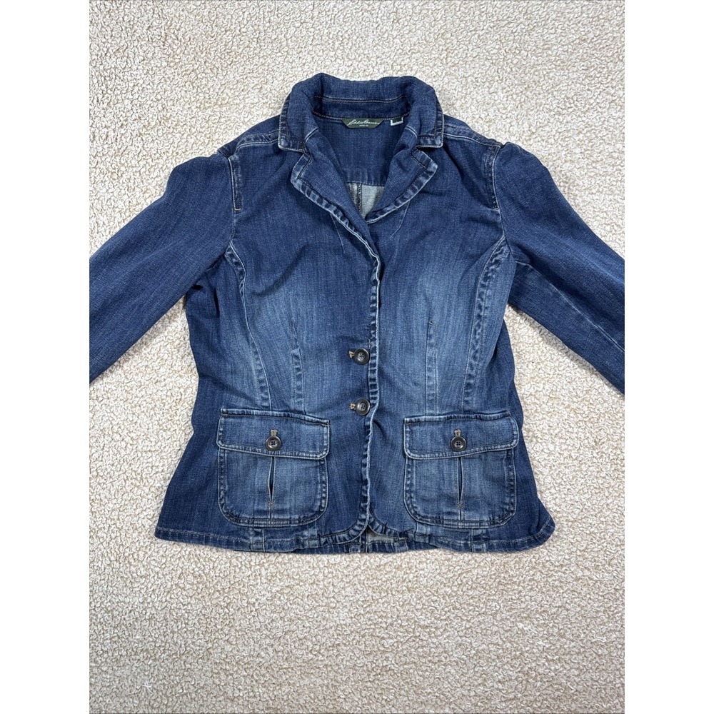 Eddie Bauer Denim Jean Jacket Woman's L Collared Blue